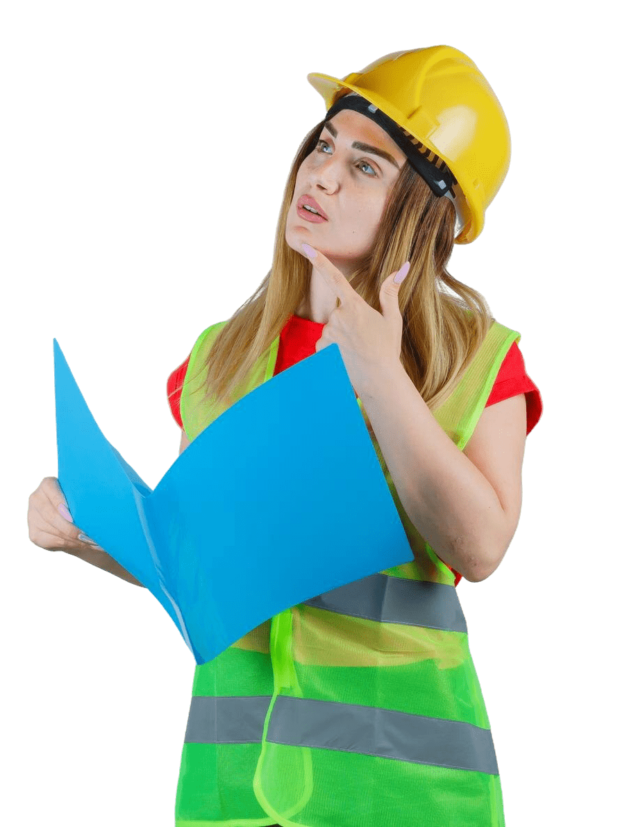 Civil engineer reviewing construction drawings on site, representing coordination challenges and project delays solved by IntoAEC project management software for engineers.