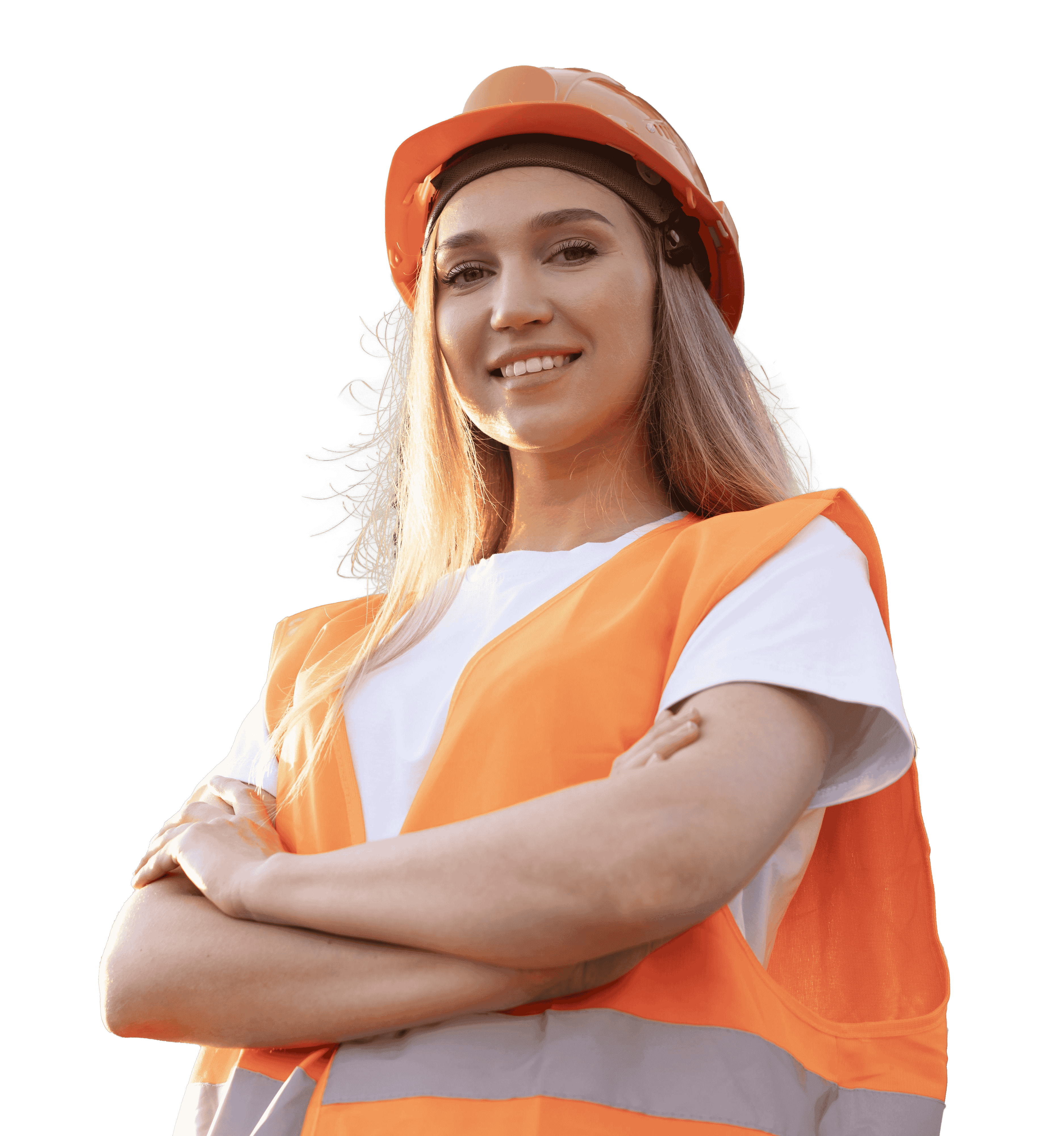 Confident contractor in safety vest and helmet representing efficient project coordination, scheduling, and team management using IntoAEC contractor management software.